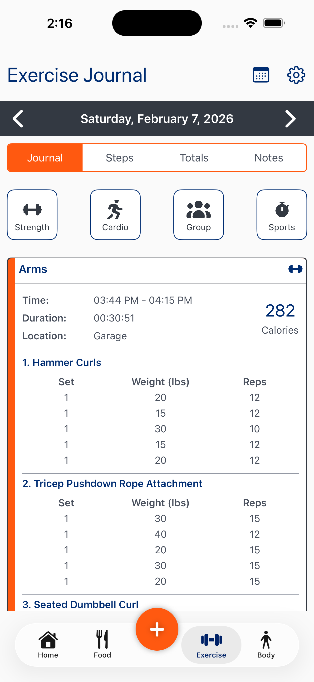 Exercise screen